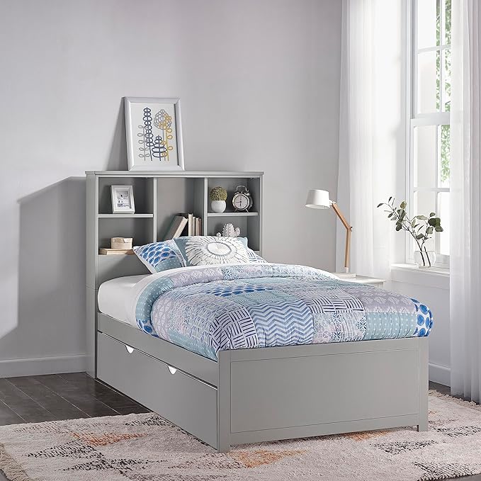 Hillsdale Caspian Twin Bookcase Bed with Trundle, Gray