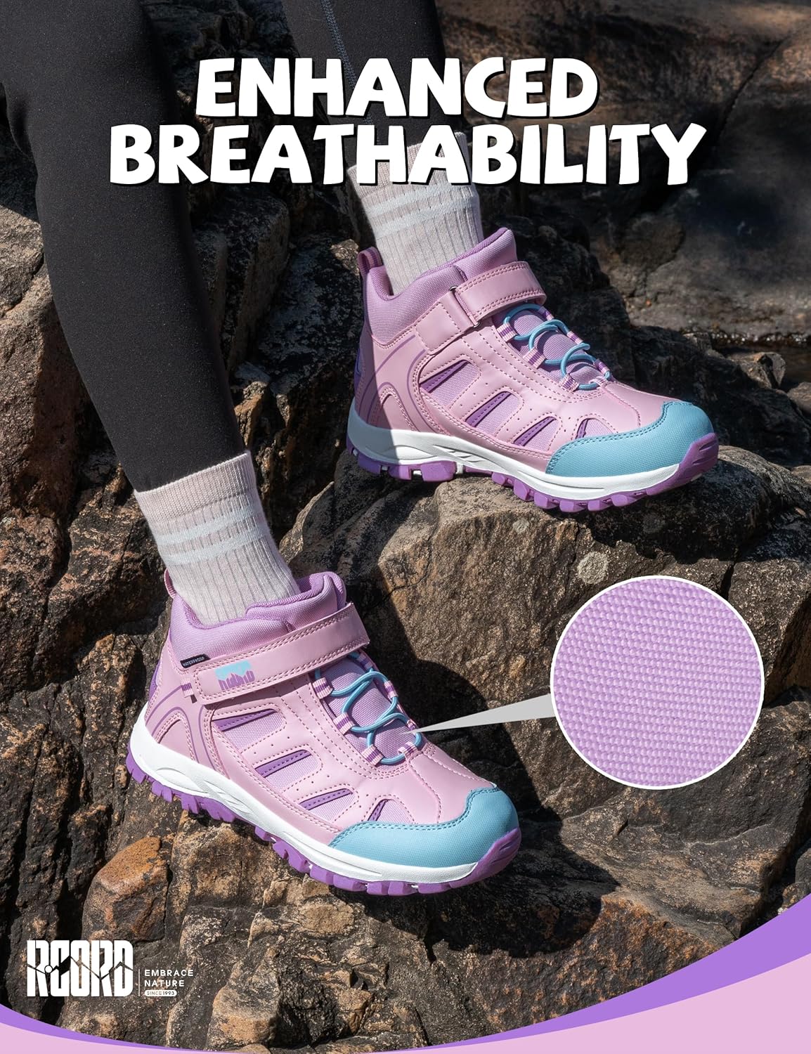 R CORD Kids Hiking Boots Waterproof Girls Boys Comfortable Non-Slip Shoes Anti-Collision Outdoor Adventure Trekking Boots