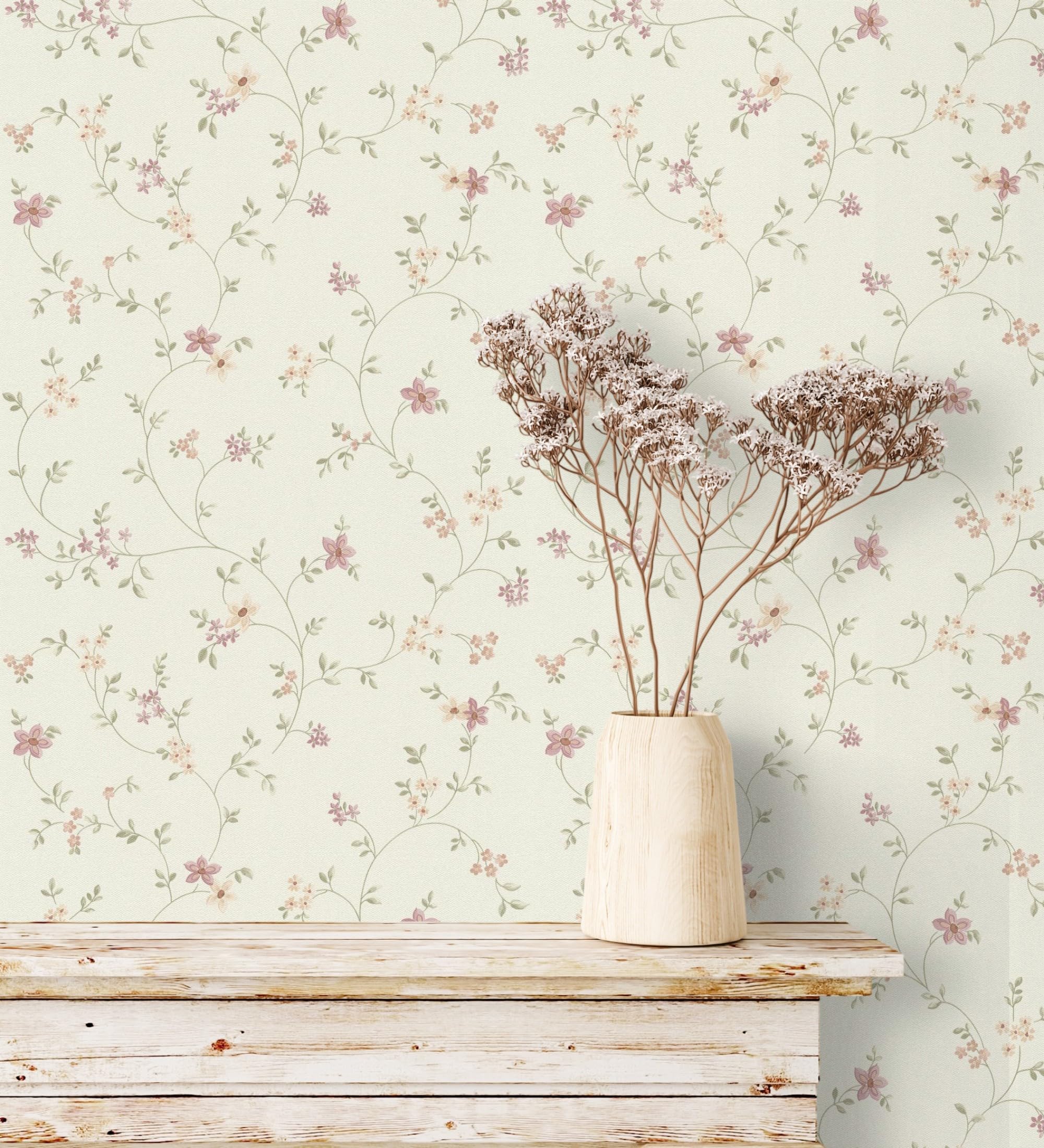 GAULAN 683341 - Vlies-Vinyltapete, Strapazierfähig, Abwaschbar. Tapete mit kleinen Blumen in Malve- und Beigetönen mit Textilstruktur für Wohnzimmer Küche - Rolle 10 m x 0,53 m