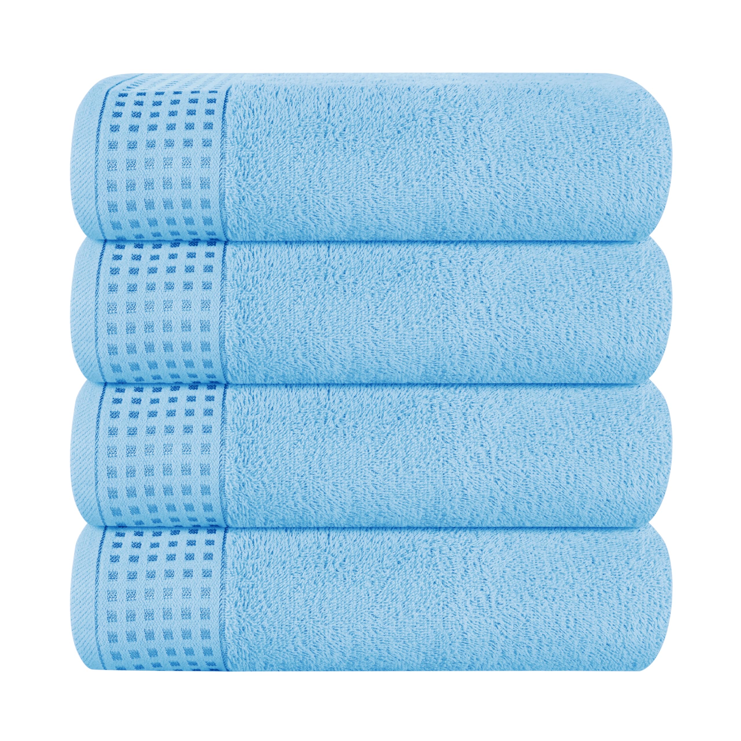 GLAMBURG Ultra Soft 4 Pack Oversized Bath Towel Set 27x54 inches, 100% Cotton Bath Towels, Highly Absorbant Compact Quickdry &amp; Lightweight Towel, Ideal for Gym Travel Camp Pool - Sky Blue