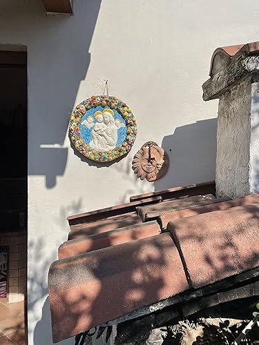 Miniatura 3 de CERAMICHE D'ARTE PARRINI - Azulejo de cerámica italiana para colgar Madonna Della Robbia Estilo Cerámica Redondo Pintado a Mano Madonna Robbiana