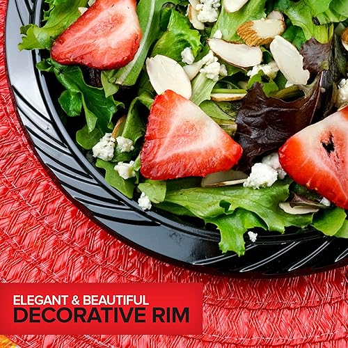 Miniatura 5 de Stock Your Home Platos de plástico negro de 9 pulgadas (200 unidades), grandes platos desechables de plástico negro para fiestas, pasteles,