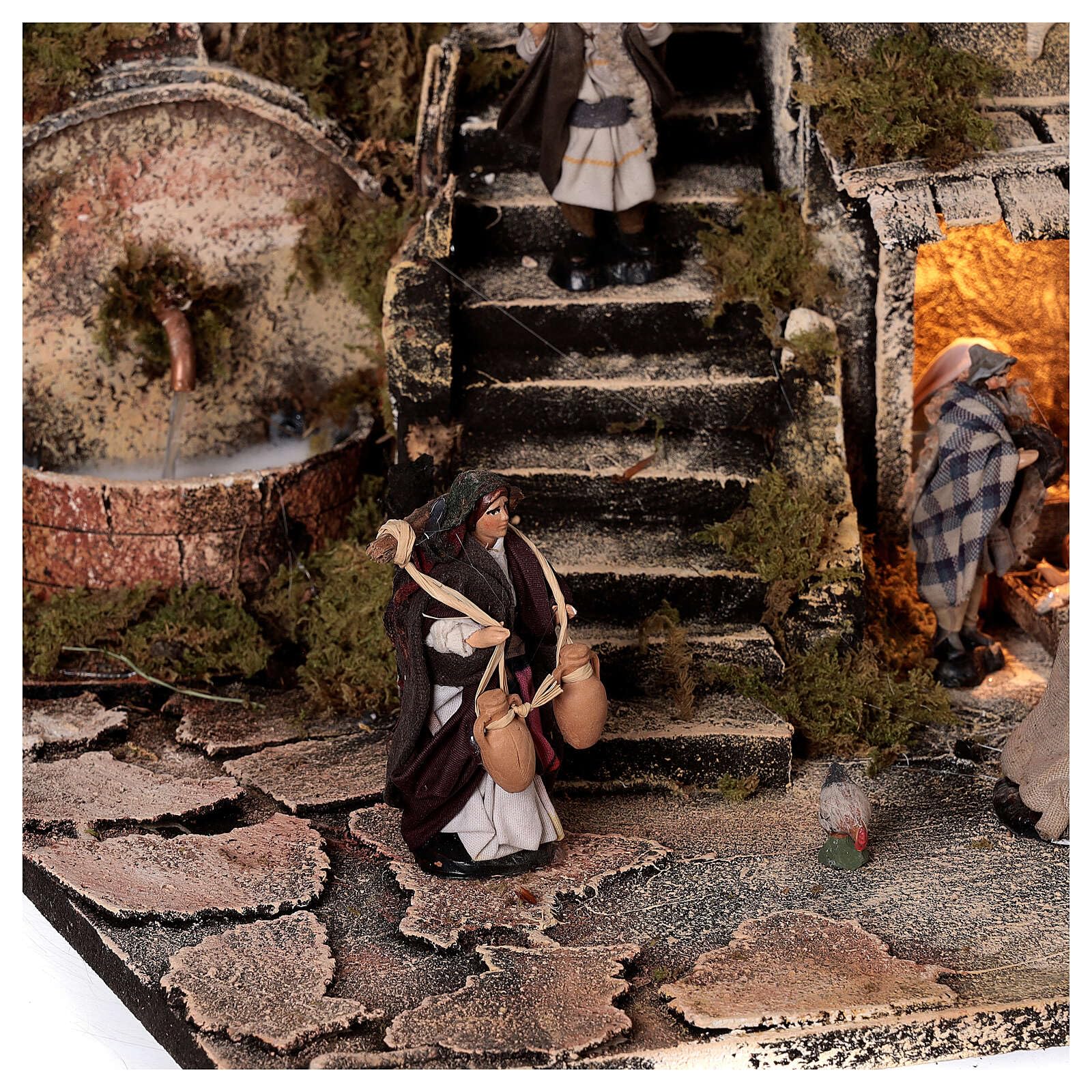 Holyart Crèche Napolitaine: Village Nativité Balcon Fontaine crèche napolitaine santons 8 cm 40x40x40 cm, avec Figurines