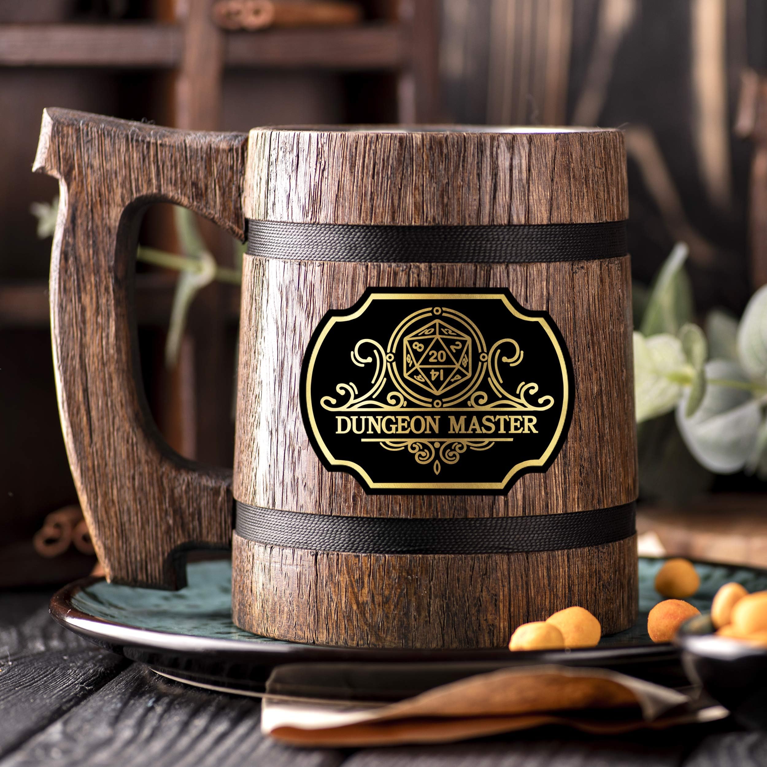 Dungeon Master Beer Mug. Dungeon and Dragons Mug. Dungeon Master Stein. D&D Gift. D20 Wooden Beer Stein. Best Gift. Wooden Beer Mug. Wood Beer Mug Gamer Gift Beer Tankard K161 /0.6L / 22 ounces
