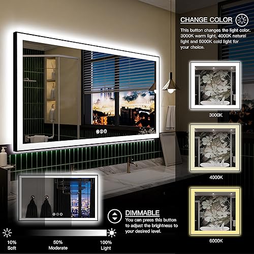 Vista 22 de 88x38 Large Light Bathroom Mirror - Backlit and Front Lighted LED Wall-Mounted Vanity Mirror Modern Rectangle Black Mirror, Dimmable, Anti-Fog