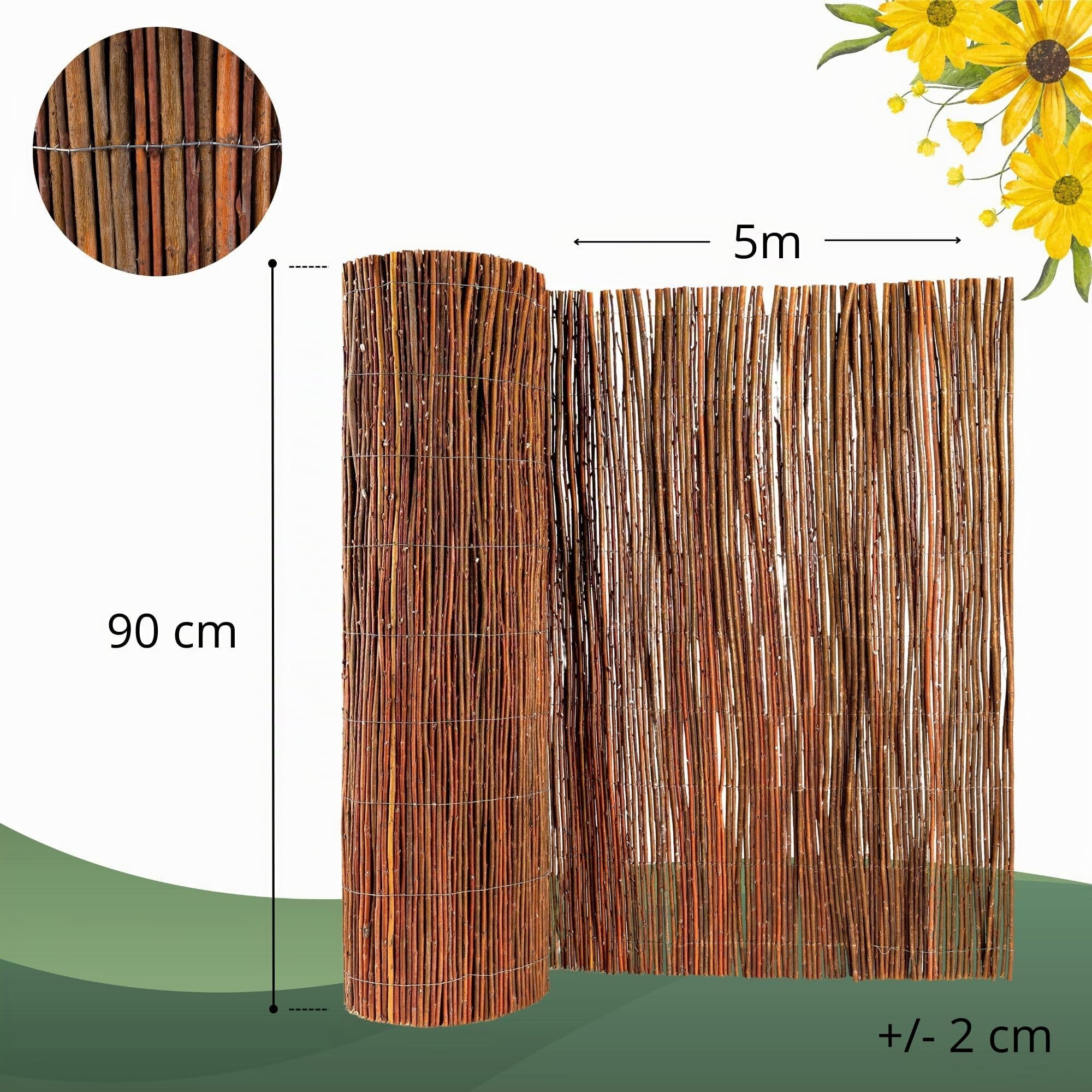 Creative Home Estera de Mimbre 90 x 500 cm | Valla para Jardín y Terraza | Privacidad Natural para Balcón | Pantalla de Ocultación Resistente contra Sol y Viento | Cercado Separador Espacio Decorativo