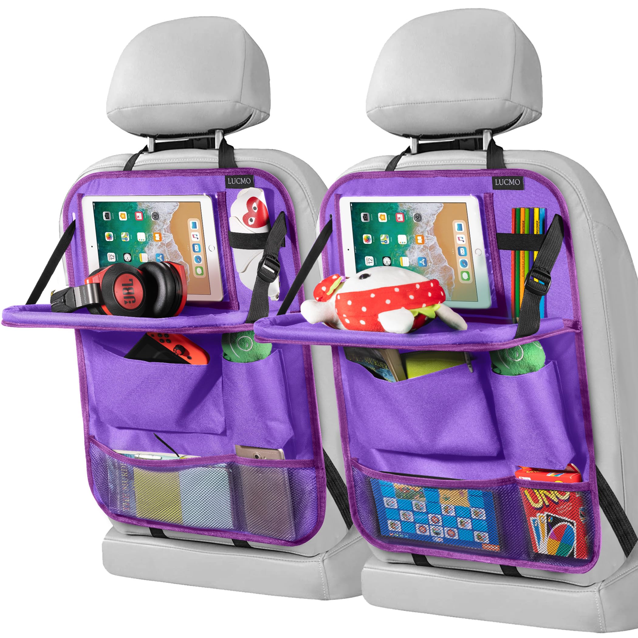 LUCMO Car Backseat Organizer with Foldable Tablet Holder, Dark Purple