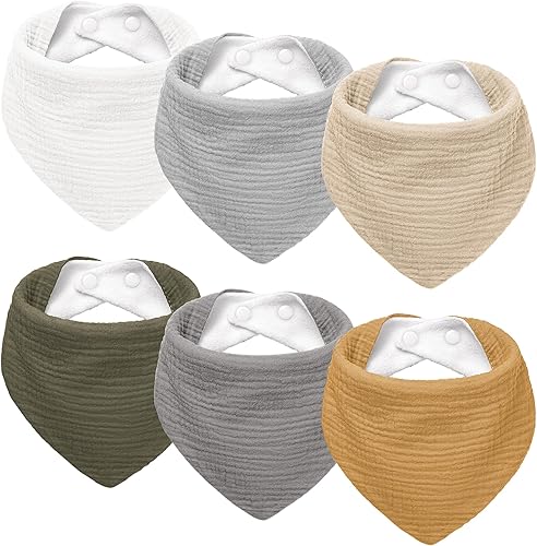 Susurration Baberos de muselina para bebé, paquete de 6 baberos tipo bandana ajustables y suaves en forma triangular para bebés unisex, niñas y niños