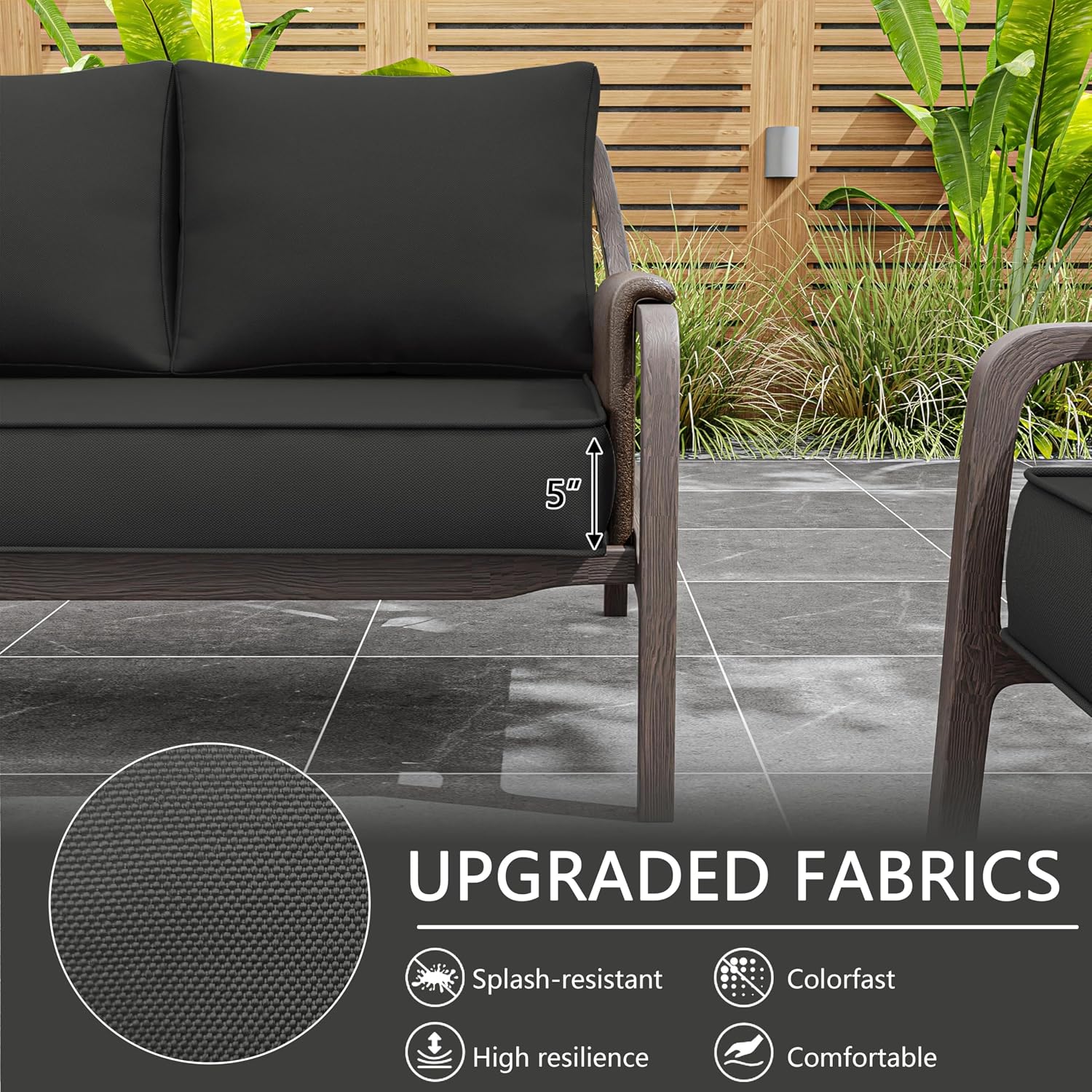 Outdoor Loveseat Cushion Set, 46 x 26 inch, Water Repellent, Fade Resistant, Cushion Set for Couch, Bench, and Swing 46 x 26 inch, Black