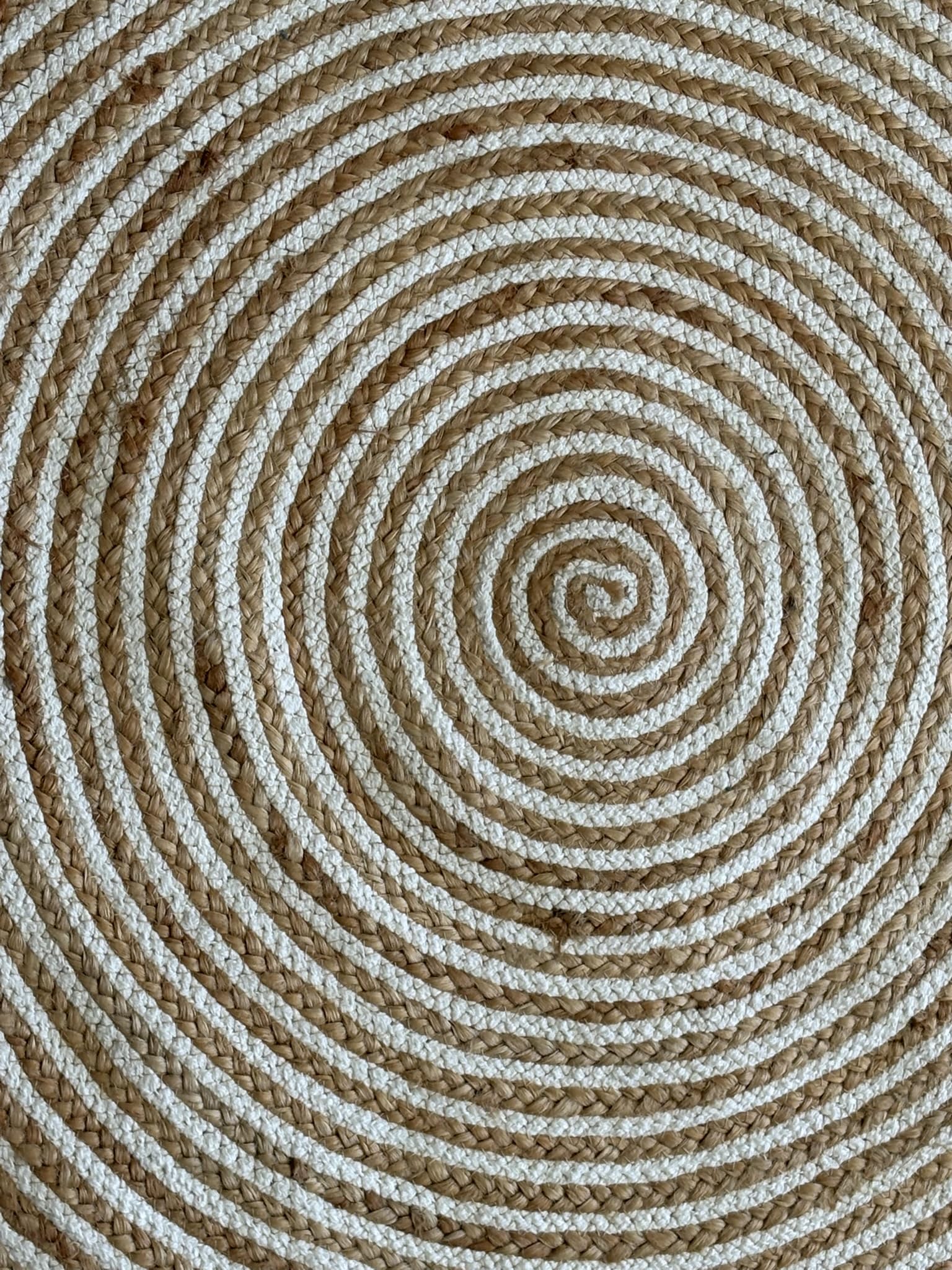 Tapis rond 100 % jute naturelle tressé, style nordique, pour salon, chambre, entrée, terrasse, véranda (blanc, jute, 110 cm de diamètre)