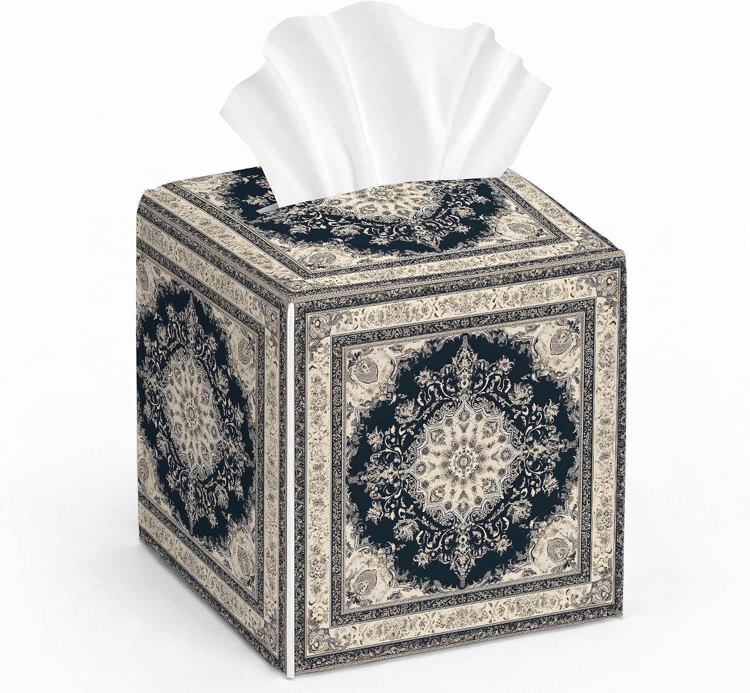 Tissue Box Cover Square PU Leather Retro Boho Decorative Tissue Box Holder
