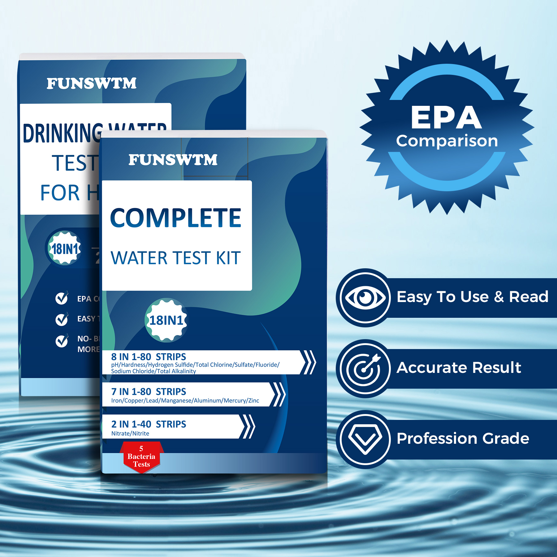 19-in-1 Well Water Test Kit - 100 Test Strips + 3 E. Coli Bacteria Tests For Lead, Iron, Hardness, PH & More