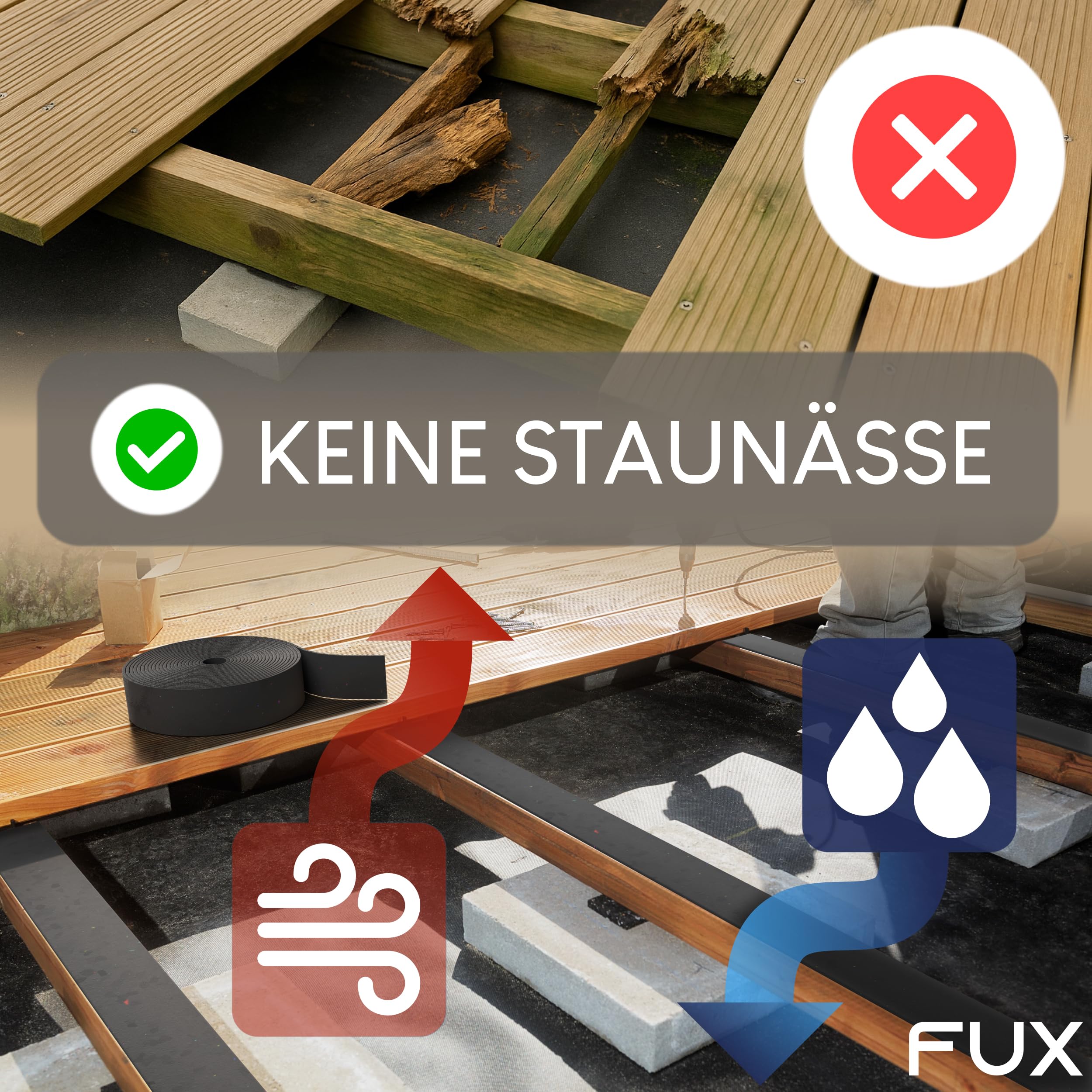 FUX Terrassenpads Rolle 40m x 50mm x 3mm - Bautenschutzmatte