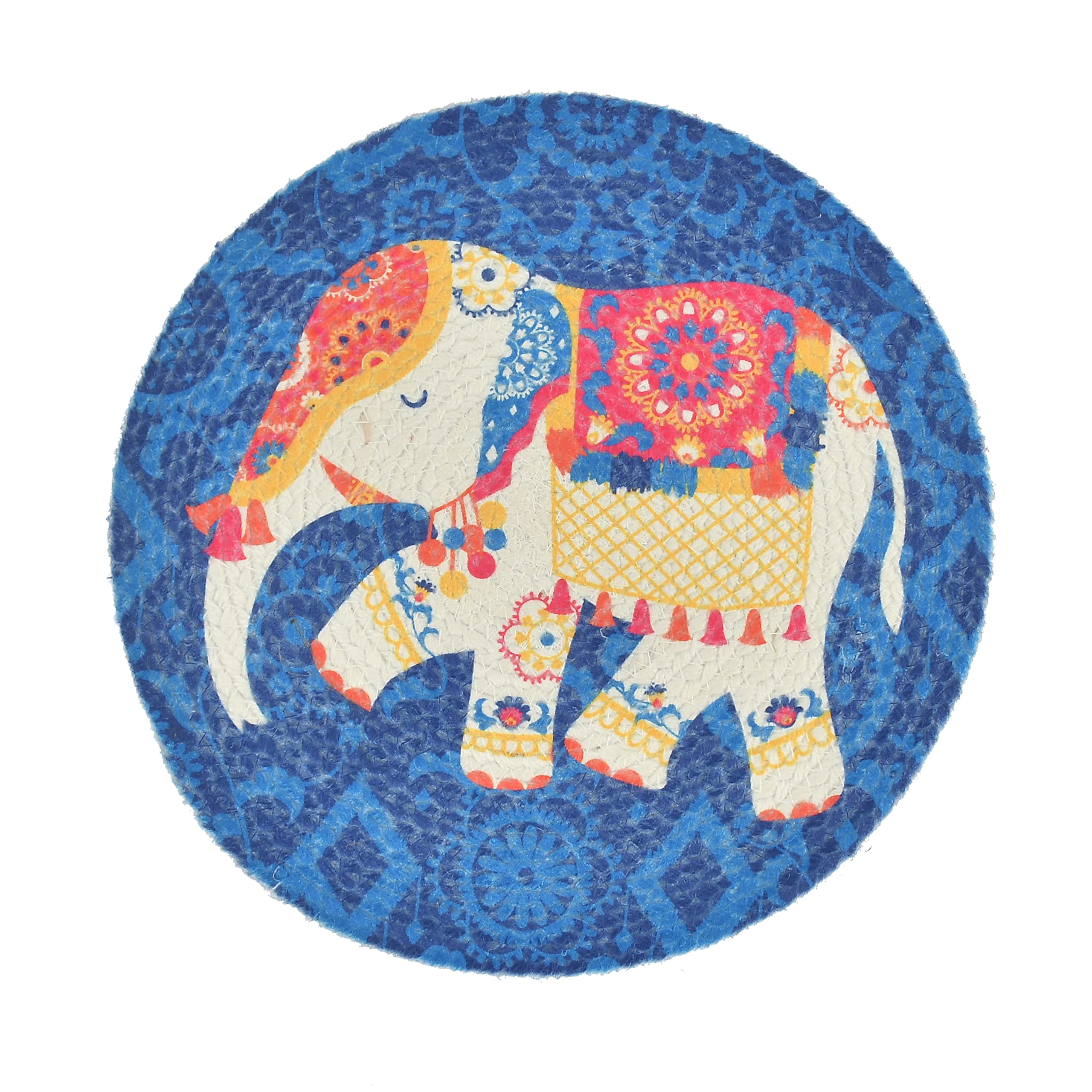HOMADORN Round Heat Resistant Modern Design Printed Dining Table Placemats/Trivets for Casserole, Plates, Pan, Tray, Bowl, Vase, Decorative Sculptures 12 inches x 12 inches (Blue Elephant, 6) 2