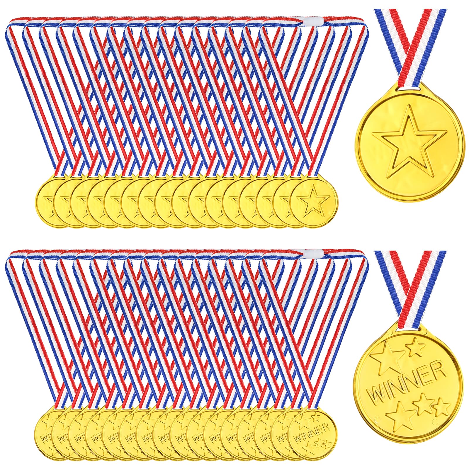 PLULON Plastic Winner Medals Gold Silver Bronze Award Medals for Kids Winner Awards with Neck Ribbons Classroom Party Favor Sports Day Awards