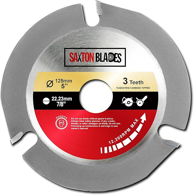 TCT1253T Saxton 125mm 22.23 mm Bore Arbor TCT Circular Saw Wood Blade Disc for Angle Grinder Woodcarving, Sculpting, Shaping, Grooving and Cutting
