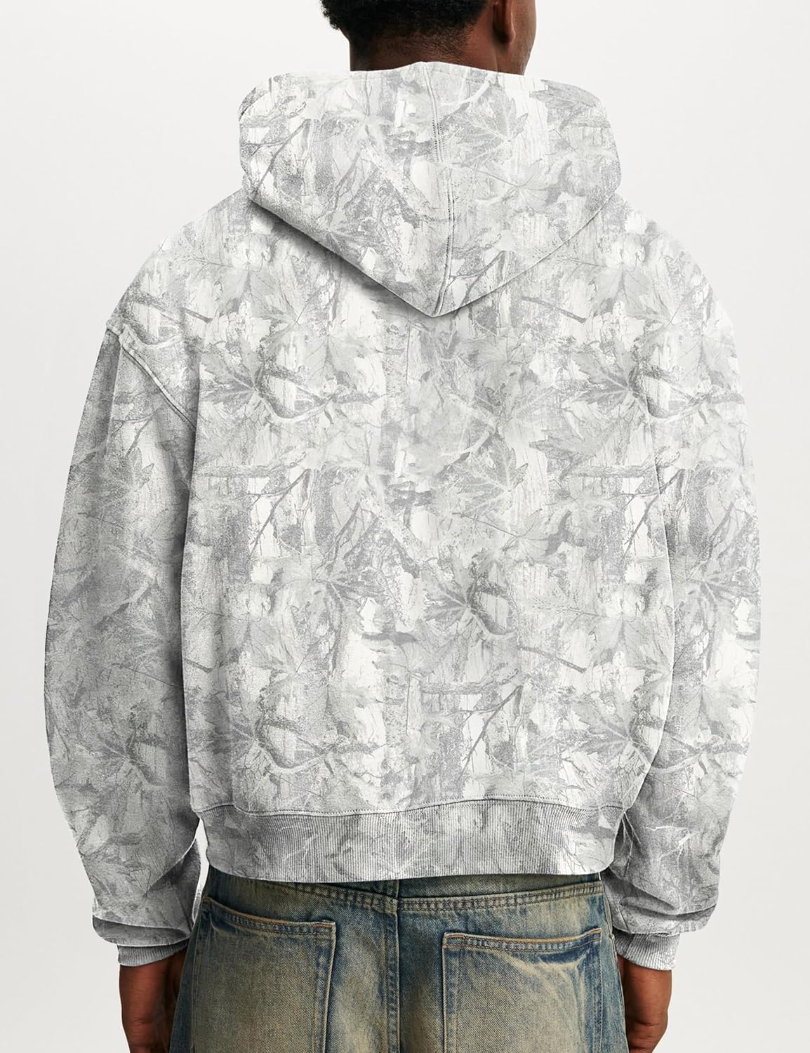 Mens Camo Zip Up Hoodie Fleece Hunting Jacket Maple Leaf Print Oversized Long Sleeve Hooded Sweatshirt - Image 4