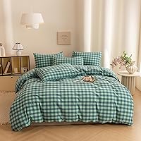 Vista 22 de ECOCOTT Juego de funda de edredón color azul neblina tamaño Queen, 3 piezas, 100% algodón lavado, 1 funda de edredón con cremallera y 2 fundas