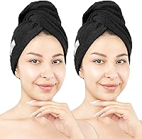 Vista 20 de American Soft Linen Toallas de pelo 100 % algodón para mujer, gorro de toalla de pelo, turbante de algodón para cabello largo y rizado Beige