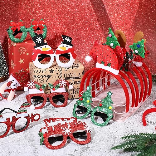 Miniatura 6 de Giegxin 96 Pcs Christmas Headbands and Glasses Frames Set, Assorted Styles Xmas Party Glitter Glasses Frame and Cute Hair Hoop Headwear Accessories