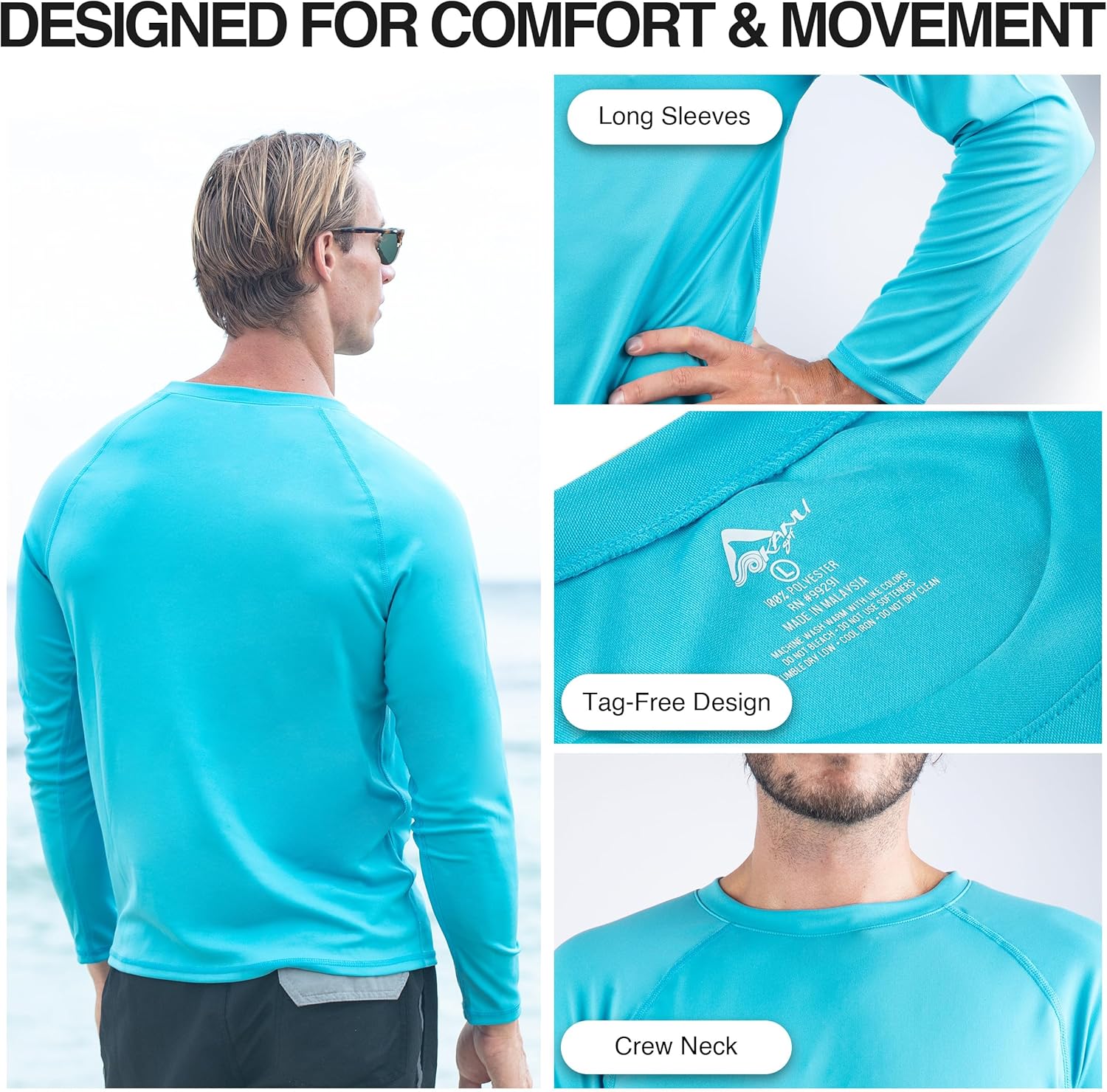 Kanu Surf Men’s Swim Shirt w/Long Sleeves – Quick-Dry Fabric, UPF 50+ Workout Rash Guard for Men in Loose-Fit Design - Image 4