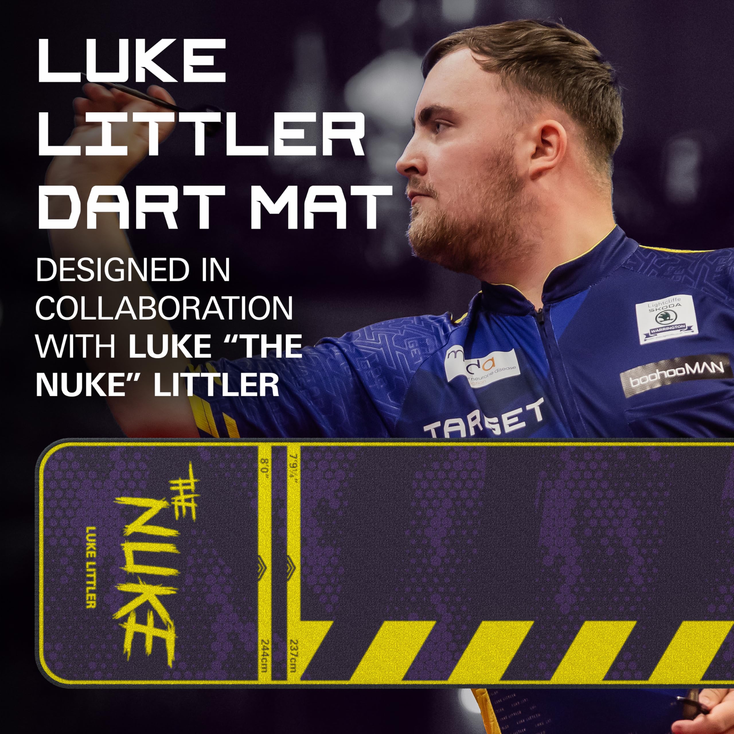 Target Darts Luke Littler - Tapete para dardos The Nuke, tapete para dardos con punta suave y distancia de línea de lanzamiento de punta de acero, alfombrillas antideslizantes para protección de suelo