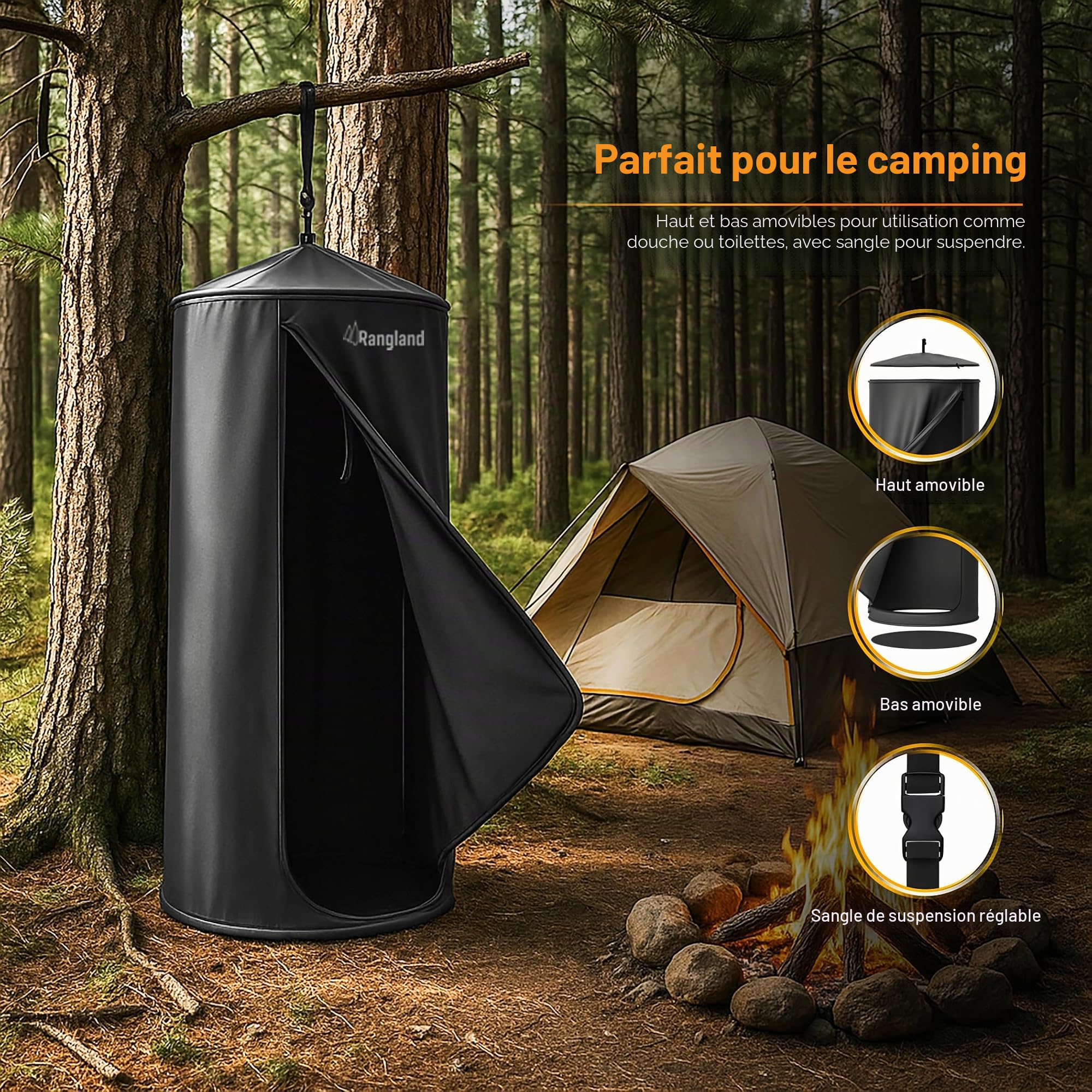 Tente de vestiaire portable - Cabine d'intimité instantanée avec ventouse pour hayon de SUV, pour camping, douche, plage et toilettes (sac de transport inclus), noir