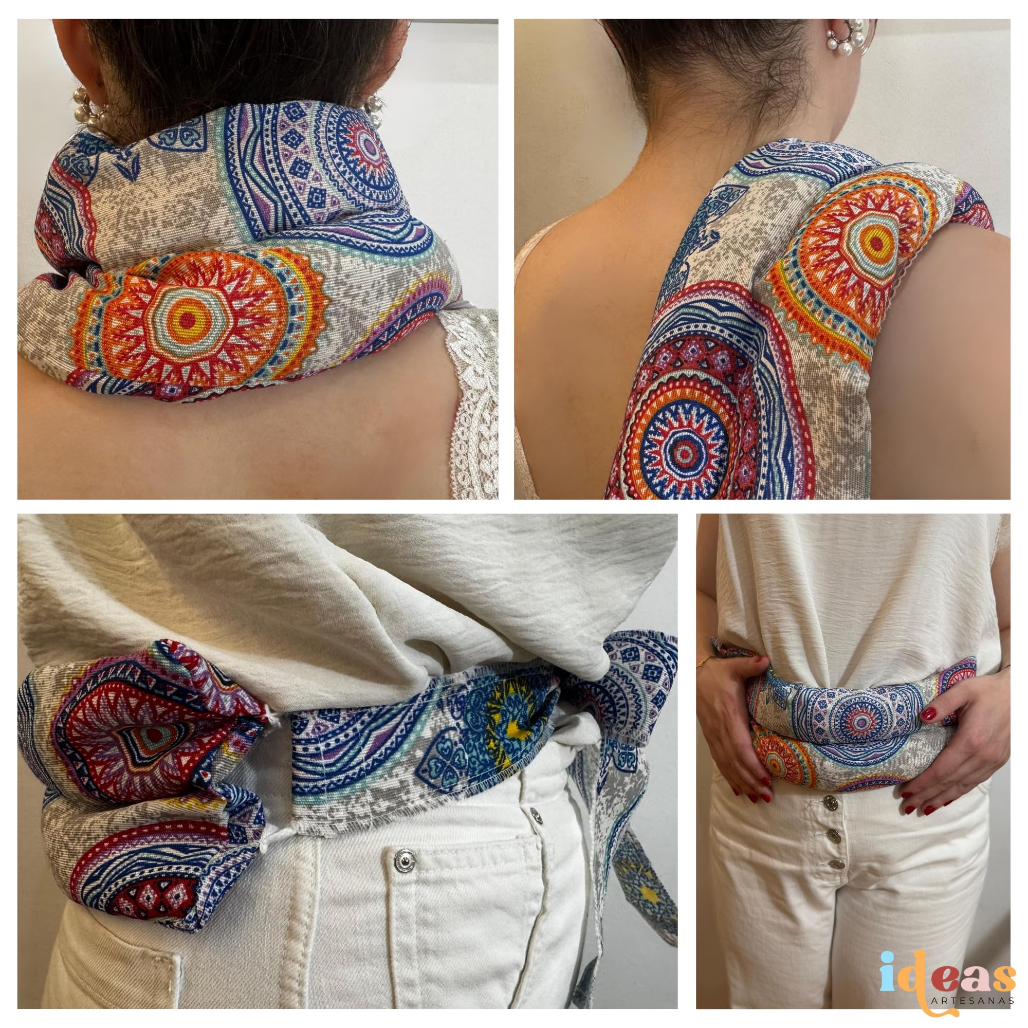 Saco Semillas Microondas-Cojin Térmico Ajustable al Cuerpo-100% Algodón con trigo y Lavanda-Bolsa para Alivio Natural de Dolores Musculares,Menstrual y Lumbago. (Mandala Azul)