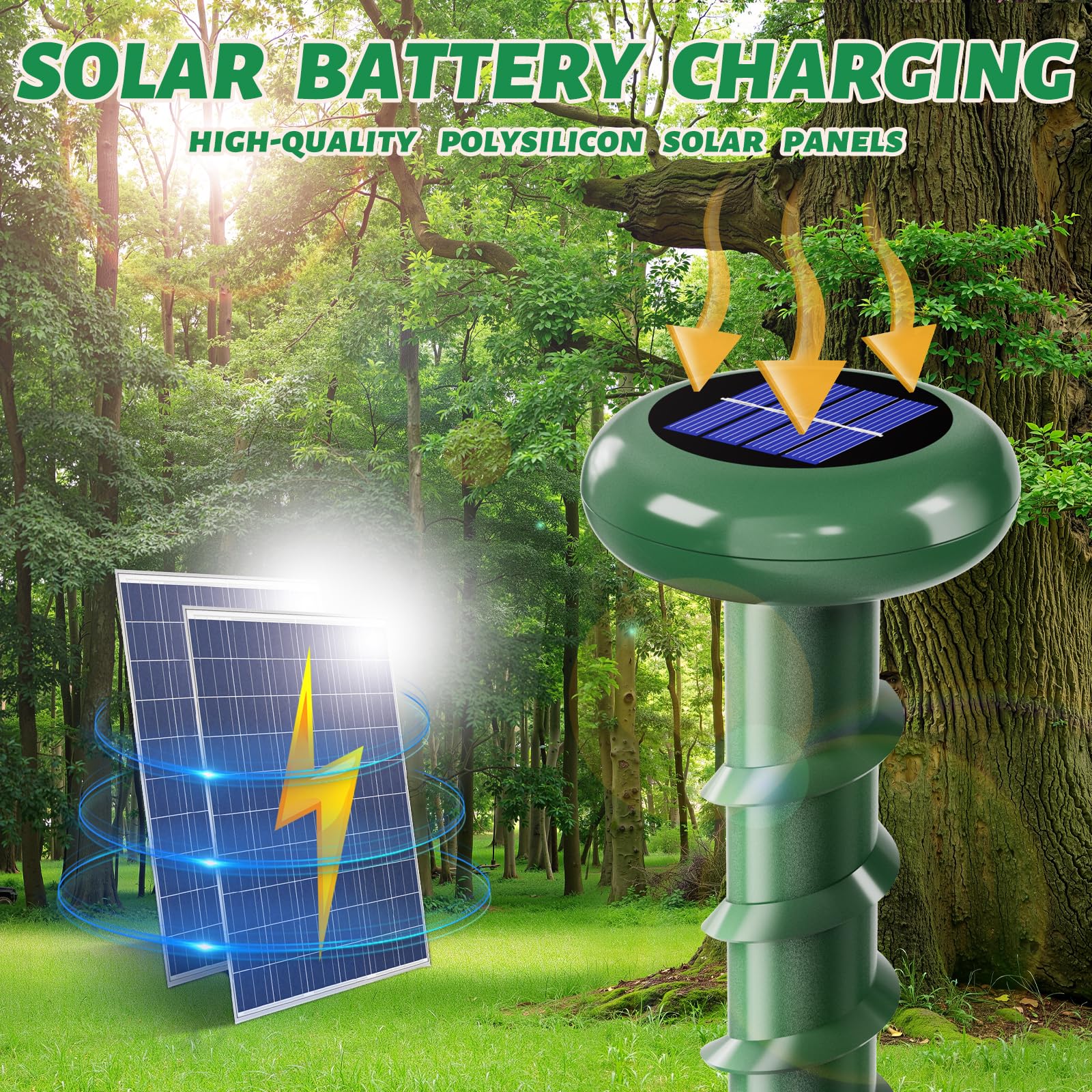 Repelente ultrasónico de topos alimentado por energía solar, repelente de animales al aire libre, eficaz para deshacerse de serpiente, zorrilla, ardilla, ardilla, ardilla, jardín, espiral, IP 65