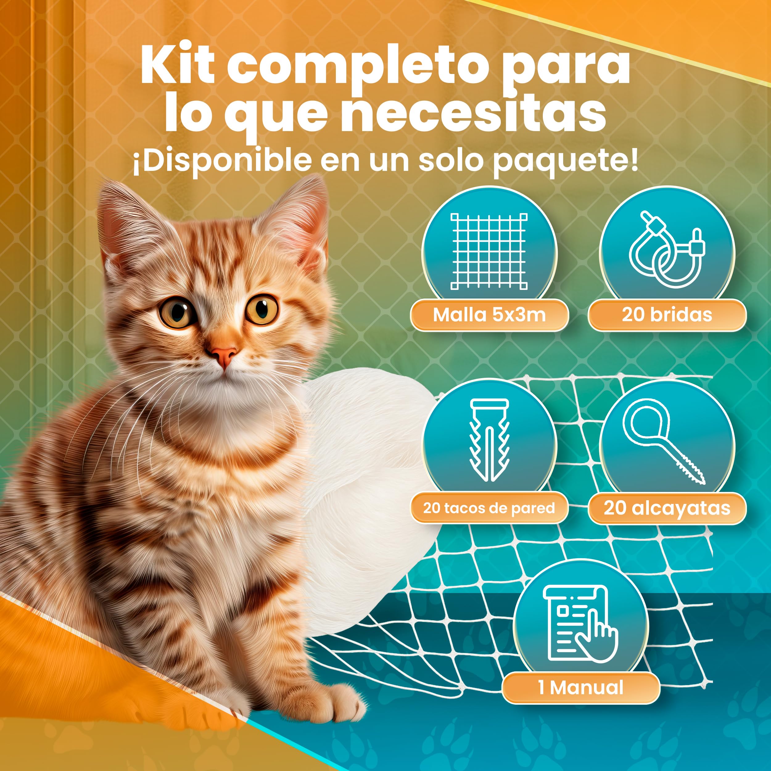 VENIO - Red para Gatos Terraza Resistente y Transparente - Protección Segura para Balcones y Ventanas - Malla para Gatos Anticaídas de Exterior y Fácil Instalación 5x3 m