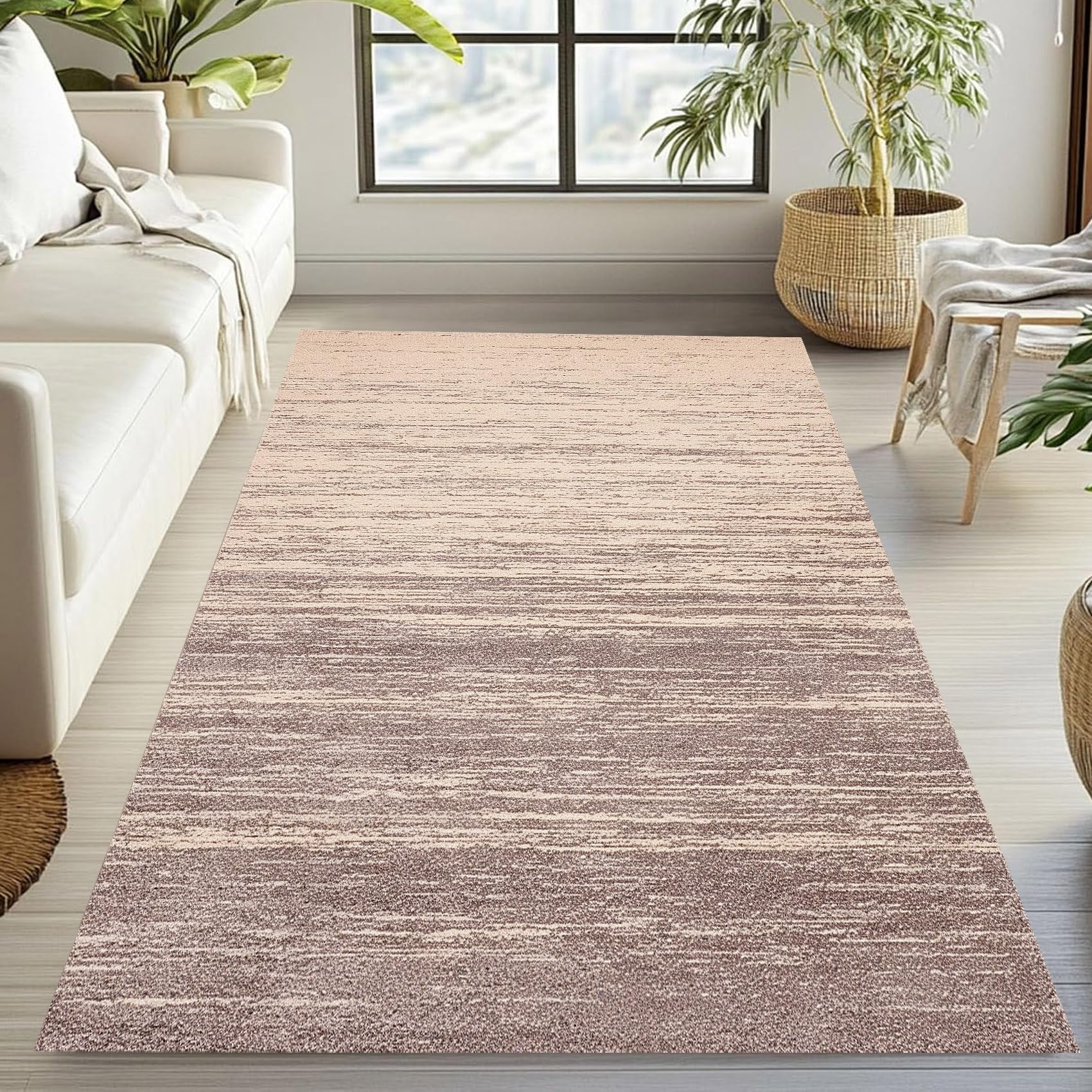 Tapis antidérapant élégant beige neutre et marron 200 x 300 cm