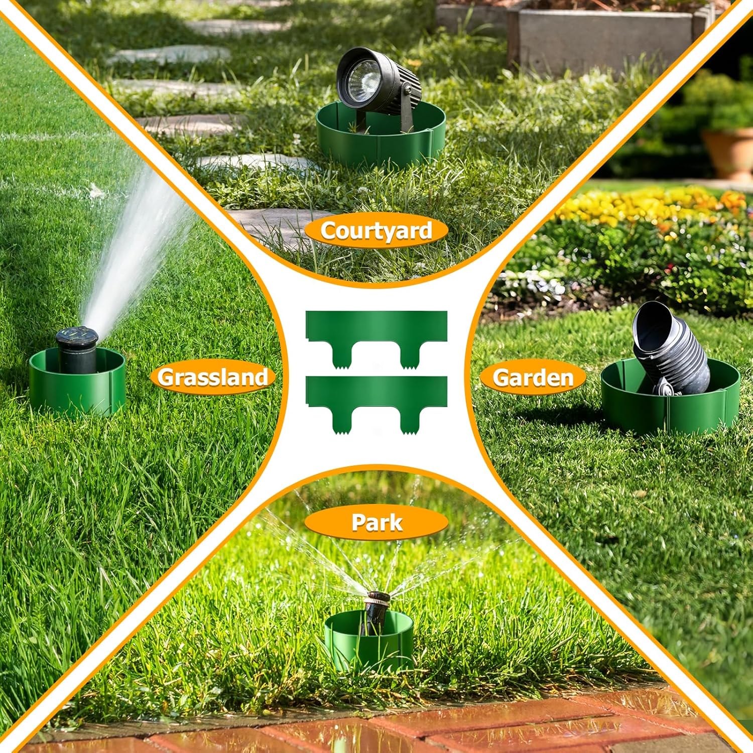 8 PCS Connectable Sprinkler Head Protector Rings, Lawn Light Guards, Plastic Landscape Light and Sprinkler Protectors to Help Reduce Damage from Mowers and Trimmers