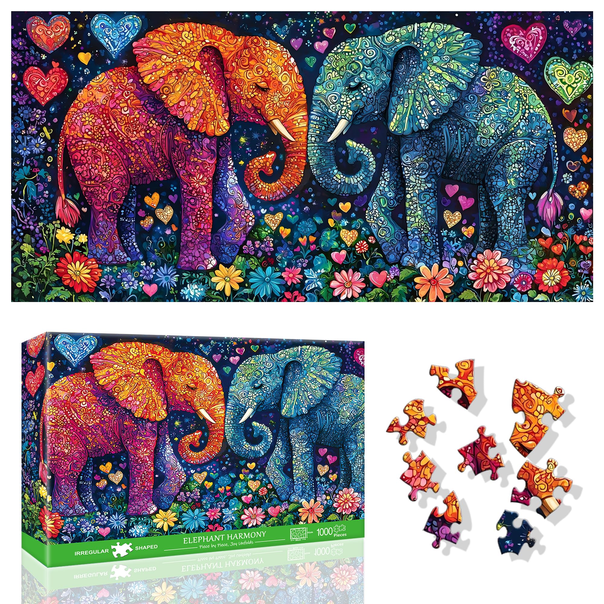 Ginfonr 1000 Piece Jigsaw Puzzles for Adults, ELEPHANT HARMONY