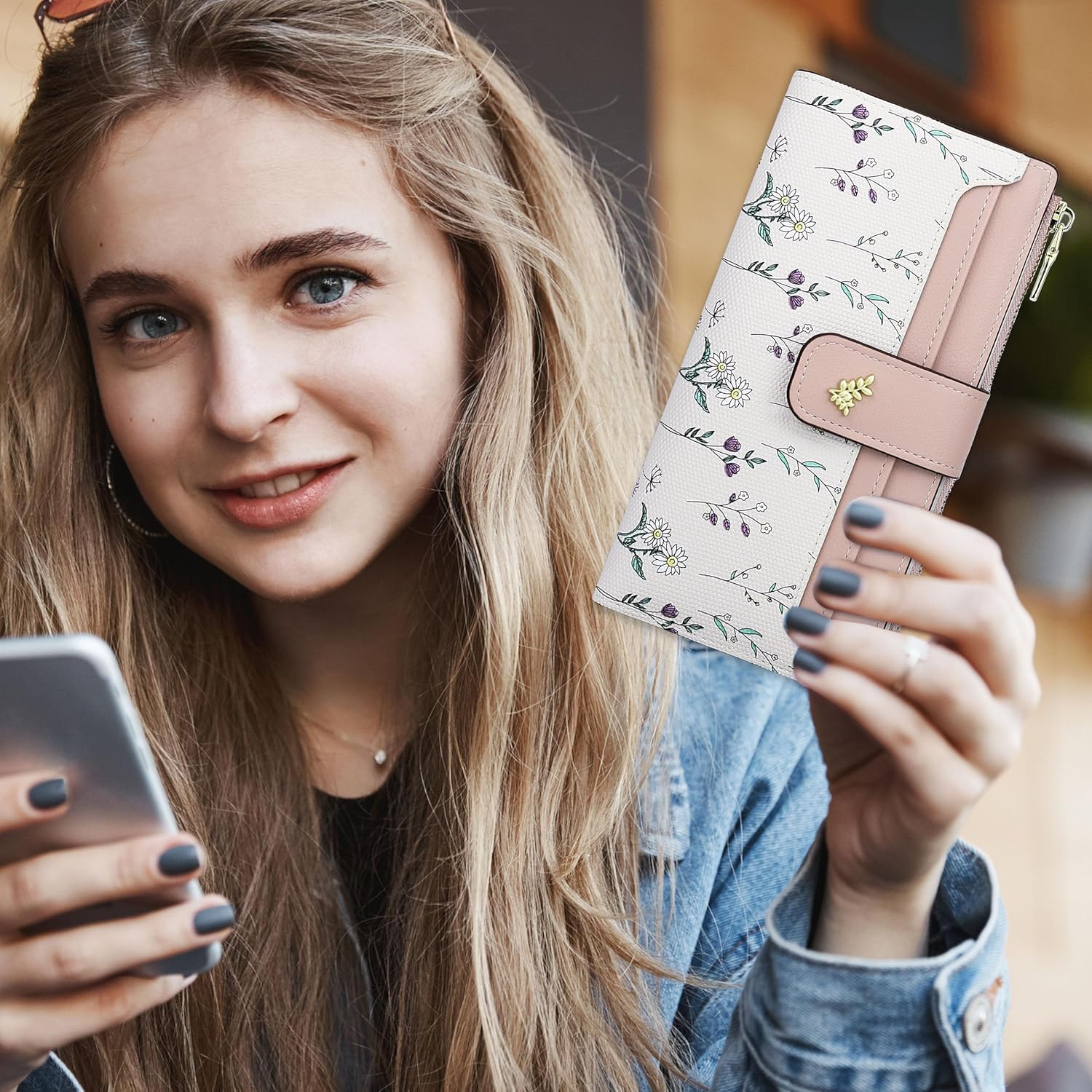 [Farcauo] かわいい ピンク フラワー 長財布 レディース 女性用 カワイイ 銭入れ ID窓付き コンパクト キャッシュウォ