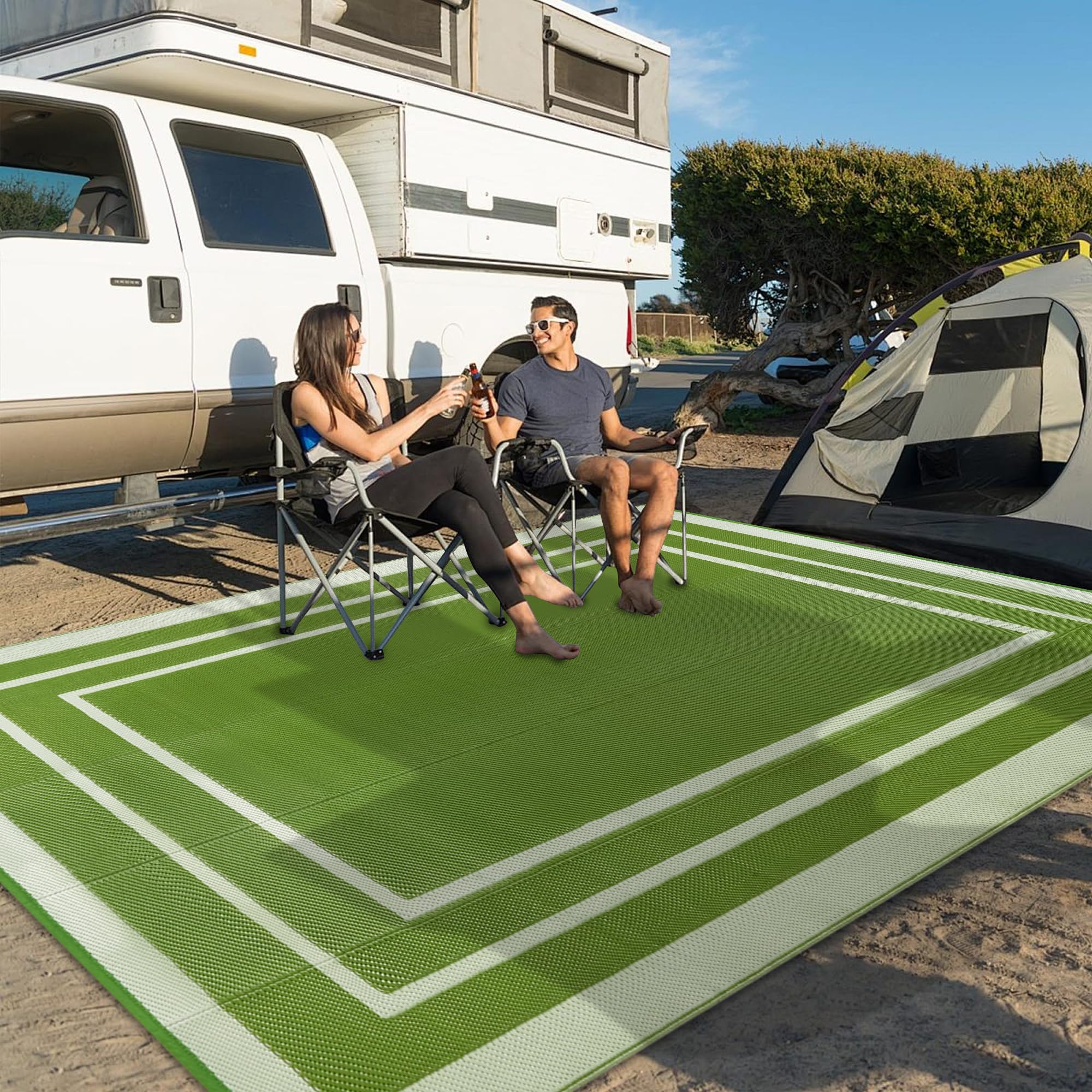 Tappeto da Esterno Terrazza 180x270cm Impermeabile Giardino Plastica Reversibile Balcone Lavabile Verde