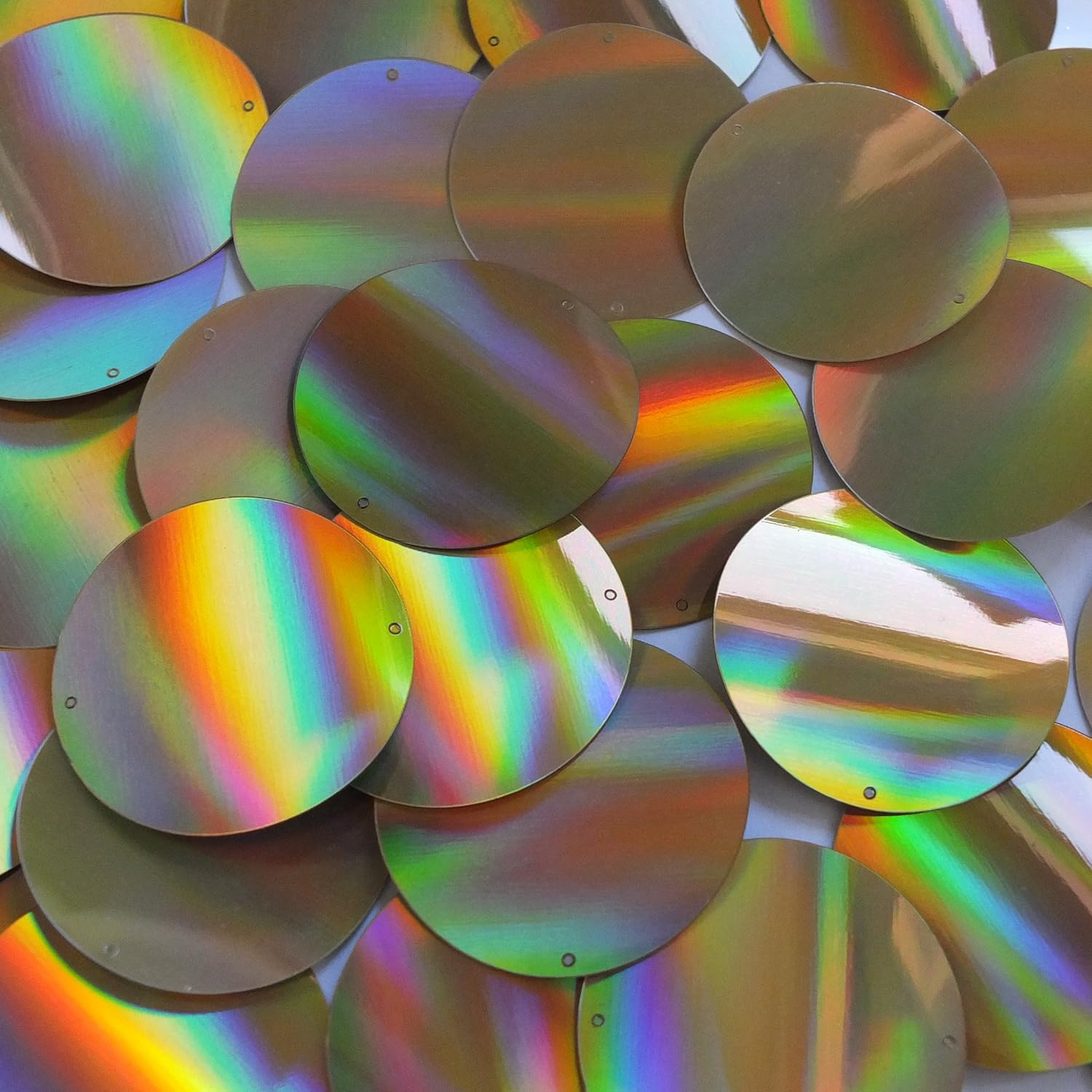 Sequin Round 40mm 2 Hole Gold Lazersheen Reflective Metallic. Made in USA