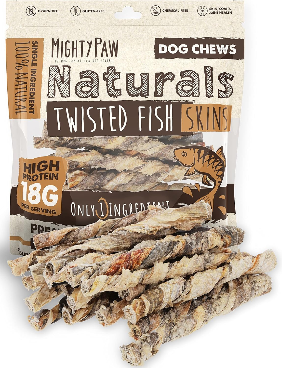 Mighty Paw Naturals Fish Skin Dog Treats 100 Natural Dried Fish Dog Treats. Tilapia Skin Fish