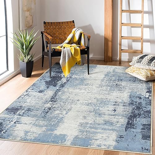 OIGAE Alfombra lavable de 5 x 7 pies, alfombra abstracta moderna con parte trasera antideslizante, no desprende pelusa, alfombra para sala de estar,