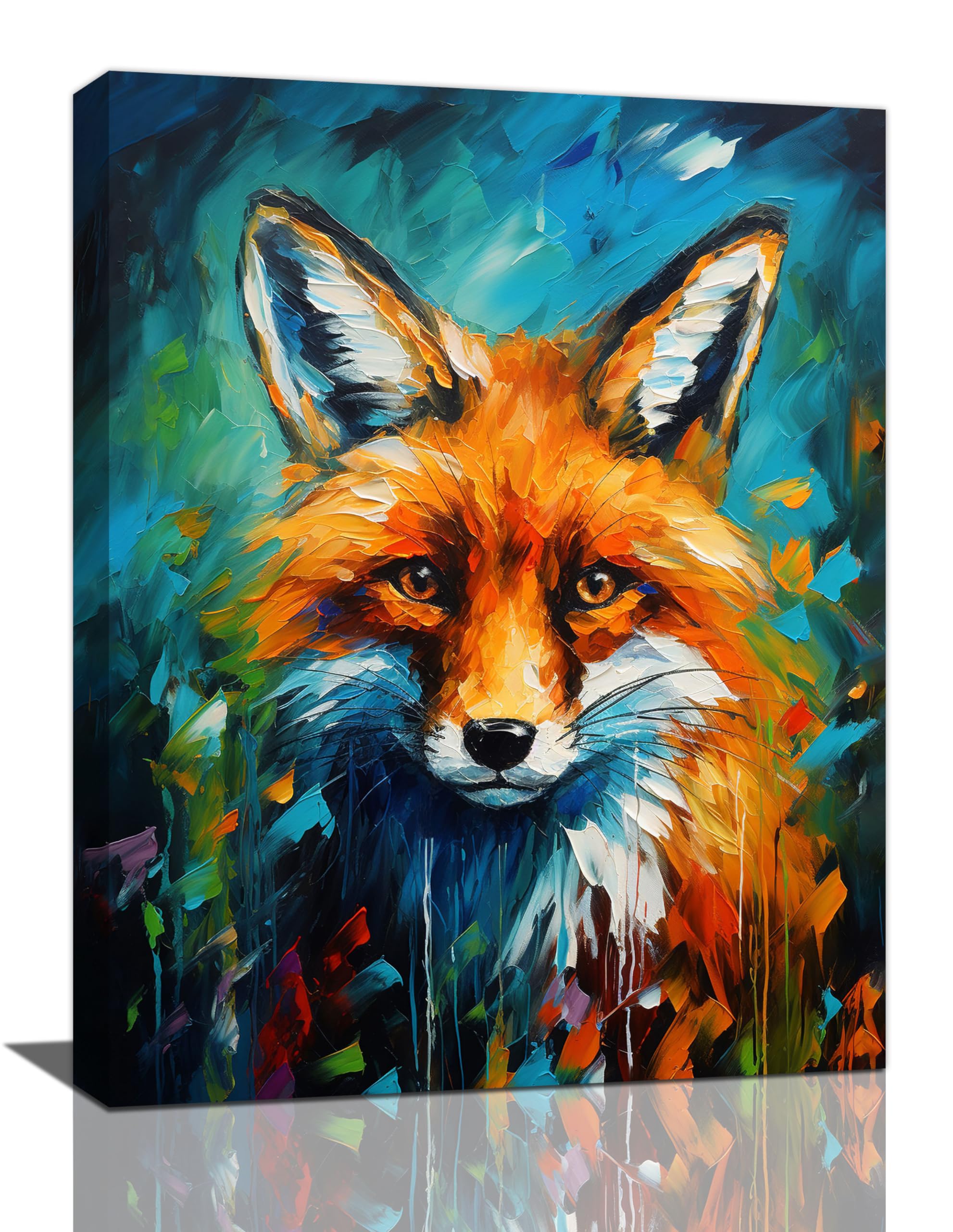 Fox Decor Wall Art Banksy Fox Pictures Wall Decor Canvas Prints Framed Artwork Paintings Poster Fox Gifts Decorations for Home Kitchen Bedroom Living Room Bathroom Office 12"x16"