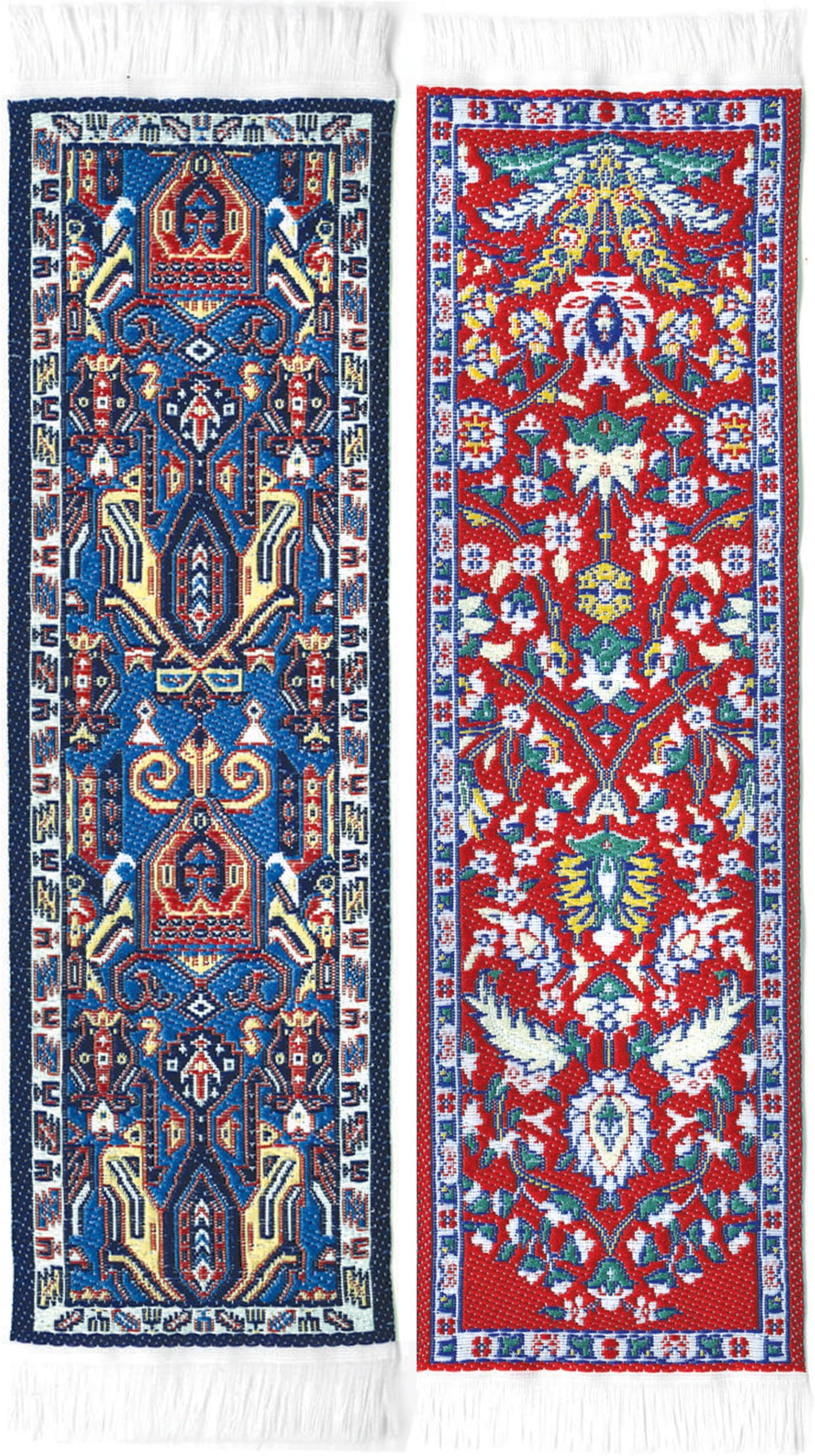 Oriental Carpet Bookmarks - Authentic Woven Fabric - Blue Collection - 2 Bookmark Designs - Beautiful, Elegant, Cloth Bookmarks! & Stocking Stuffers for Men, Women, & Teachers!
