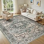 9x12 Area Rugs Living Room: Washable Vintage Rug Large Non-Slip Stain Resistant Ultra Soft Low Pile Pet Kids Friendly Carpets for Bedroom Dining Room Nursery Home Office Decor - Light Brown