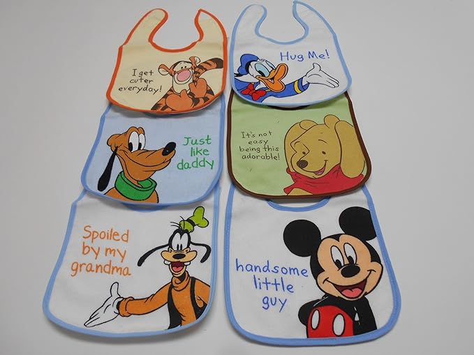 Disney Bebe Babero 6 Piezas Color Azul Mickey Mouse Winnie The Pooh Tigger De Pato Donald Pluto Goofy Amazon Es Ropa