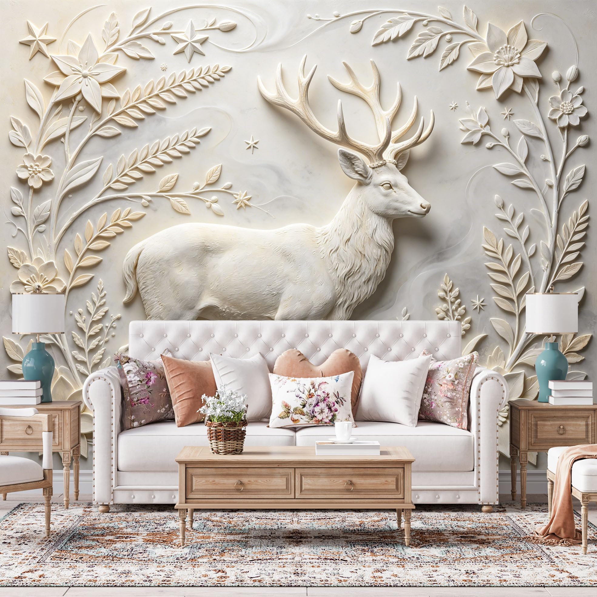Papel Pintado Con Relieve 3D Alce De Bosque Papel Pintado Autoadhesivo Pared 160Cmx250Cm(Hxw), Mural De Pared Con Relieve 3D, Papel Adhesivo No Tejido, Impermeable Y Removible Para Dormitorio Y Sala
