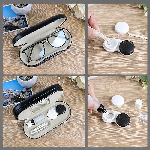 Miniatura 7 de Funda para lentes de contacto 2 en 1 y funda para lentes, diseño de doble cara de doble uso con espejo, pinzas y botella de solución para lentes de
