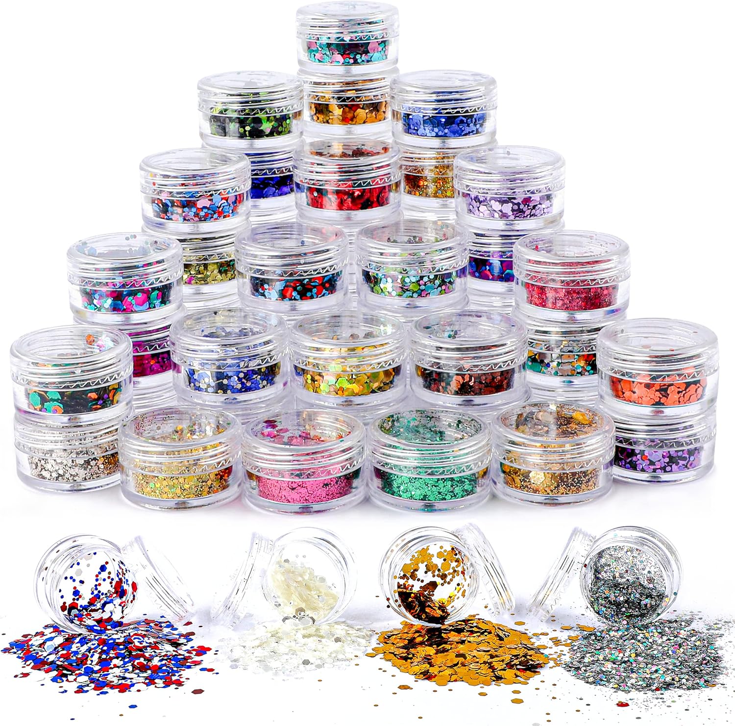 Azberg Chunky Glitter for Tumblers Pack of 32 Colors Total 250g - Body Glitter for Nail Eye and Face Makeup - Fine Resin Glitter in Different Size - Festival Glitter with a Unique and Sparkling Shine : Beauty & Personal Care