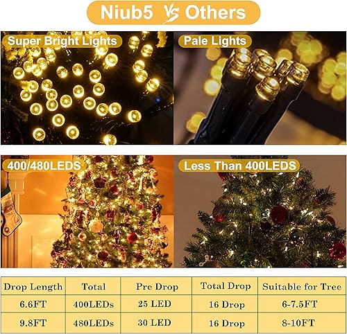 Miniatura 3 de Luces de árbol de Navidad  Luces de Navidad para interiores 399 LED de 6.5 pies x 16 gotas de luces de Navidad al aire libre con 8 modelos, función