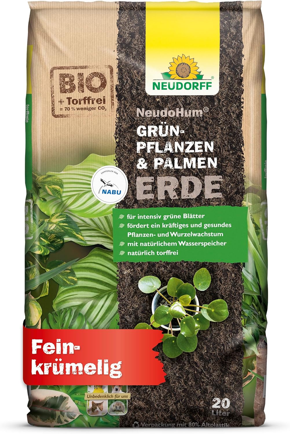 Neudorff NeudoHum Grünpflanzen- & PalmenErde – Torffreie Bio-Erde, 40 Liter, Fördert Gesundes Pflanzenwachstum