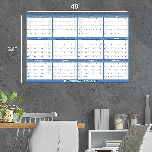 Miniatura 3 de Calendario de borrado en seco 2026 para pared, calendario 2026 de borrado en seco, calendario de pared anual, 48 x 32 pulgadas, enero de 2026 a