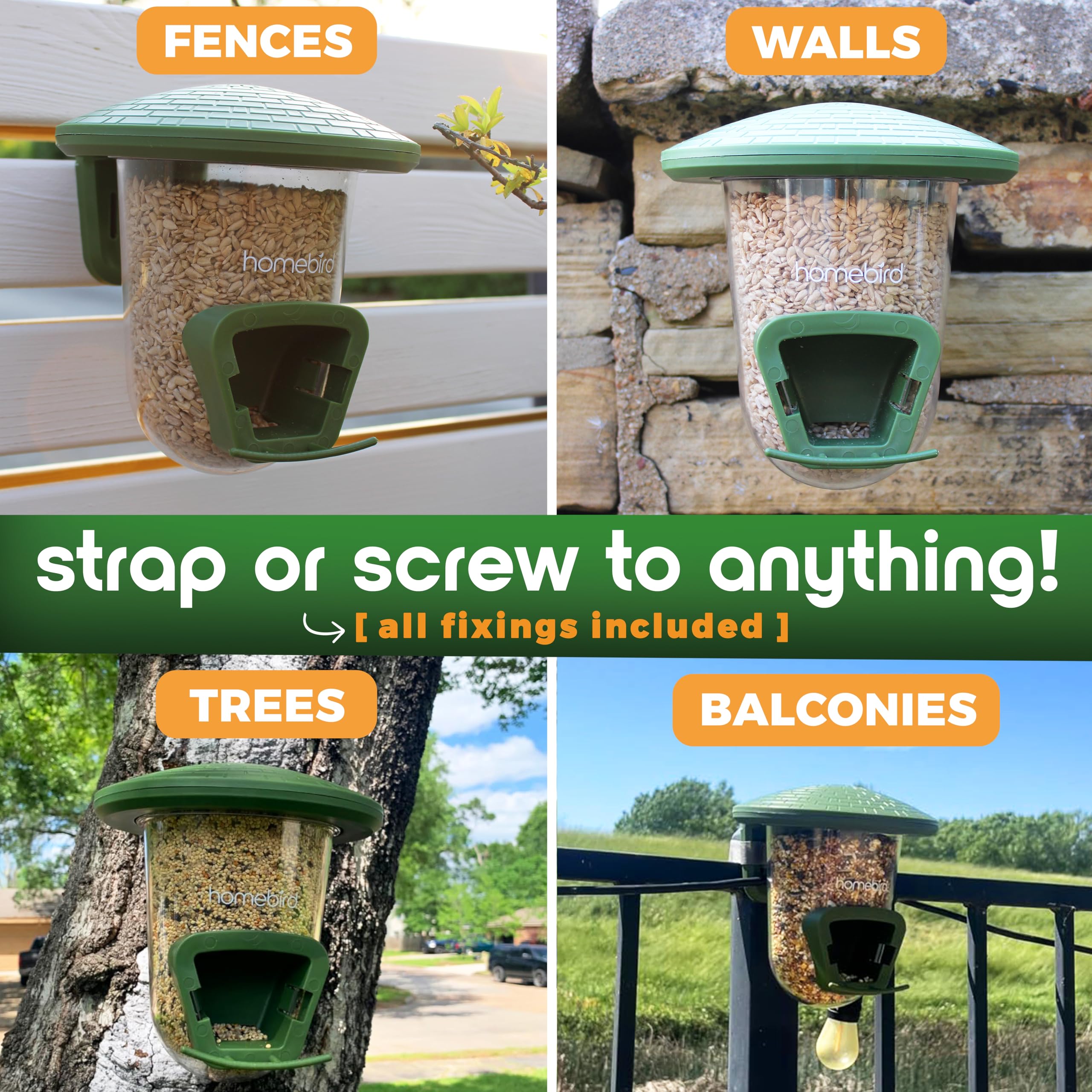 Outdoor Bird Feeders for Small Birds - No Mess Bird Seed Feeder for Fences, Walls, Trees and Balcony – PerchPod for Wild Birds - UK Designed - Perfect Present for Bird Lovers — view 5