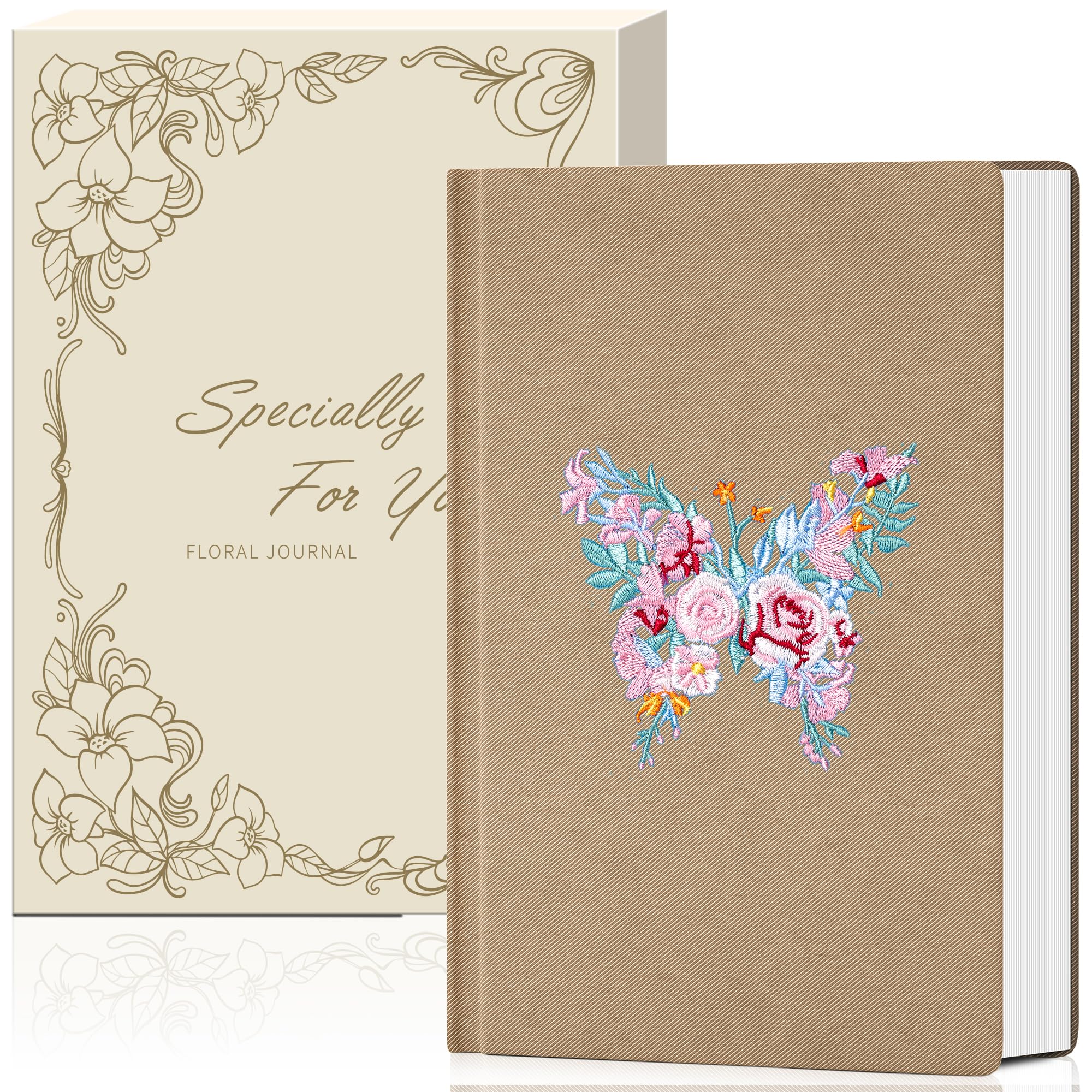 MINICAGIE Embroidered Fabric Journal for Women A5 Hardcover College Ruled Notebook with Gift Box Butterfly Floral Journaling Notebooks for Writing, 5.7 x 8.3 In,